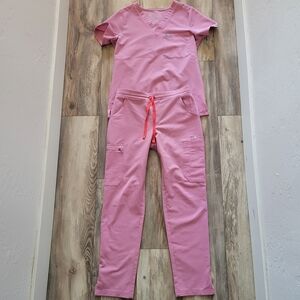 Figs Pink V-Neck Scrub Top